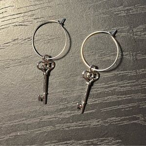 Silver Key Hoop Earrings